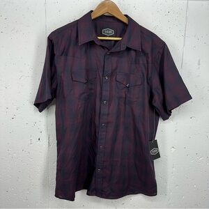 Gibson Men’s size XL Maroon & Black Plaid Pearl Snap Down Shirt NEW